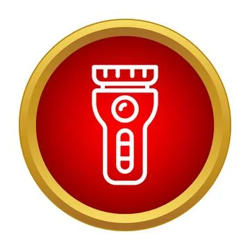 Flashlight icon in line art style on a red circle with gold border 스톡 일러스트