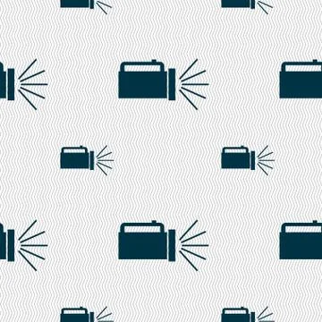 Flashlight icon sign. Seamless pattern with geometric texture. Vector Stock Illustration