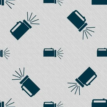 Flashlight icon sign. Seamless pattern with geometric texture. Vector 스톡 일러스트