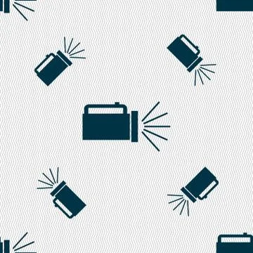 Flashlight icon sign. Seamless pattern with geometric texture. Vector 스톡 일러스트