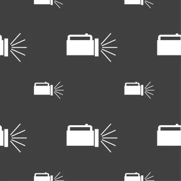 Flashlight icon sign. Seamless pattern on a gray background. Vector イラスト素材
