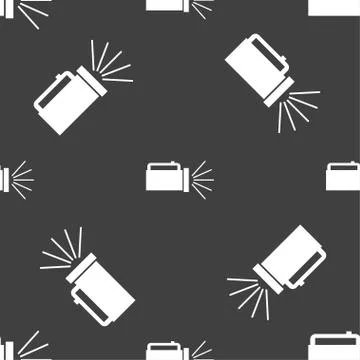 Flashlight icon sign. Seamless pattern on a gray background. Vector 스톡 일러스트