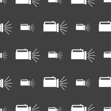 Flashlight icon sign. Seamless pattern on a gray background. Vector Stock Illustration