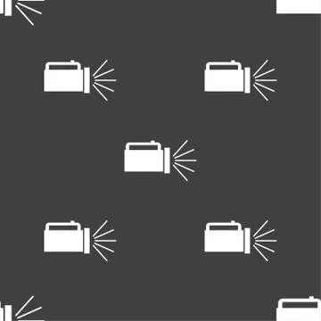 Flashlight icon sign. Seamless pattern on a gray background. Vector イラスト素材