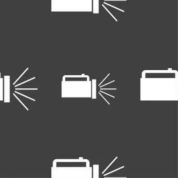 Flashlight icon sign. Seamless pattern on a gray background. Vector イラスト素材