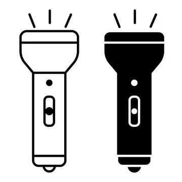 Flashlight icons. Black and White Vector Icon. Glowing Tourist Lantern. Cam.. Ilustração Stock