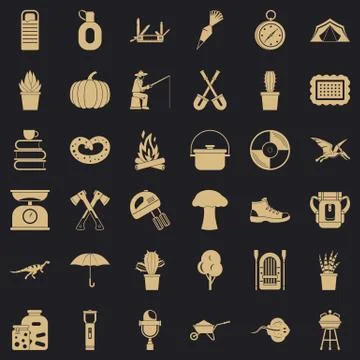 Flashlight icons set, simple style Stock Illustration