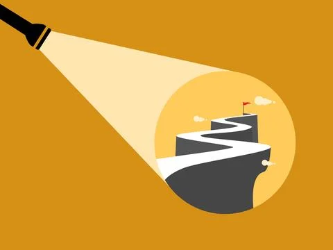 Flashlight illuminates the path to success. Illustrazione stock
