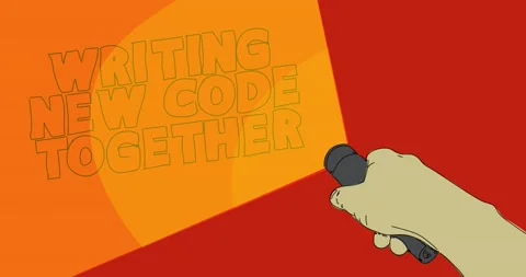 Flashlight illuminates Writing New Code Together text Stock Footage 233658220