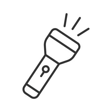 Flashlight illumination tool icon in line design. Light, emergency, camping Stock Illustration