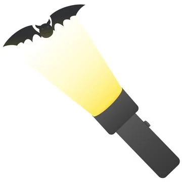 Flashlight with light beam and bat silhouette, Halloween Stock Illustration