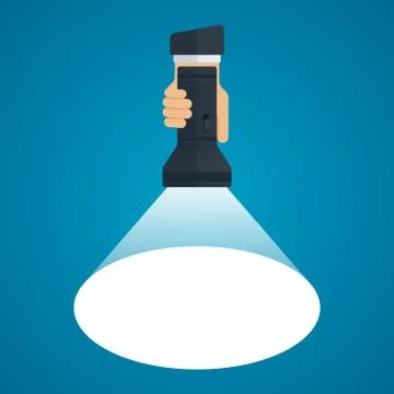 Flashlight with light beam in hand Illustrazione stock