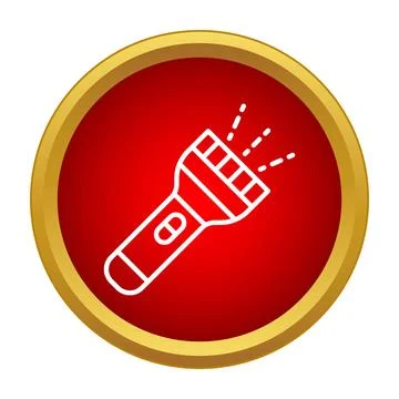 Flashlight line icon emitting light on red background イラスト素材