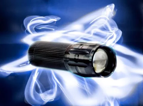 Flashlight with neon light background Stock Illustration