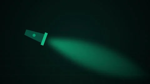Flashlight shining bright green beam in dark space with grid floor Stock Footage 345373663