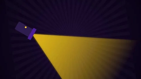 Flashlight shining bright yellow beam across dark purple background Video stock 345373687