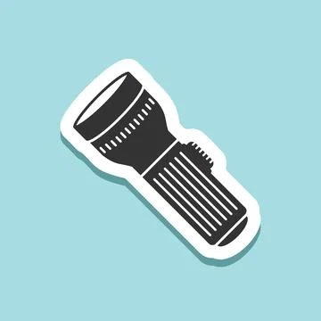 Flashlight sticker icon in flat style. Electric lamp vector illustration on.. Stock Illustration