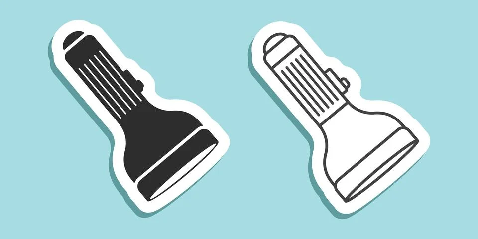 Flashlight sticker icon in flat style. Electric lamp vector illustration on.. Stock Illustration