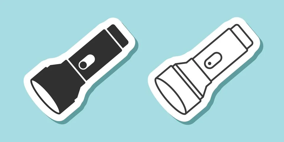 Flashlight sticker icon in flat style. Electric lamp vector illustration on.. Stock Illustration