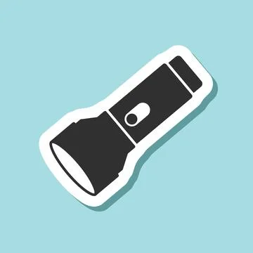 Flashlight sticker icon in flat style. Electric lamp vector illustration on.. Stock Illustration