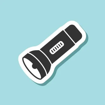 Flashlight sticker icon in flat style. Electric lamp vector illustration on.. Stock Illustration