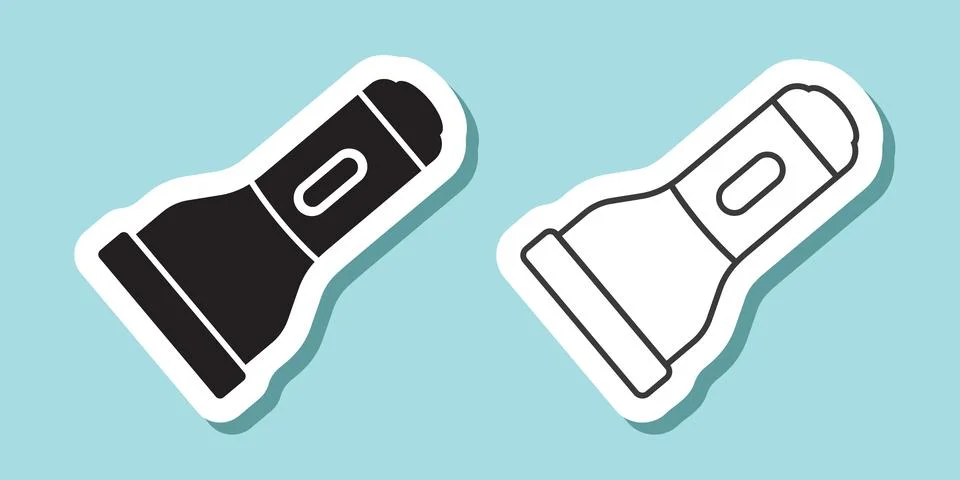 Flashlight sticker icon in flat style. Electric lamp vector illustration on.. Stock Illustration