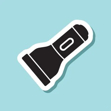 Flashlight sticker icon in flat style. Electric lamp vector illustration on.. Stock Illustration