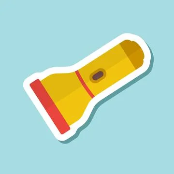 Flashlight sticker icon in flat style. Electric lamp vector illustration on.. Stock Illustration