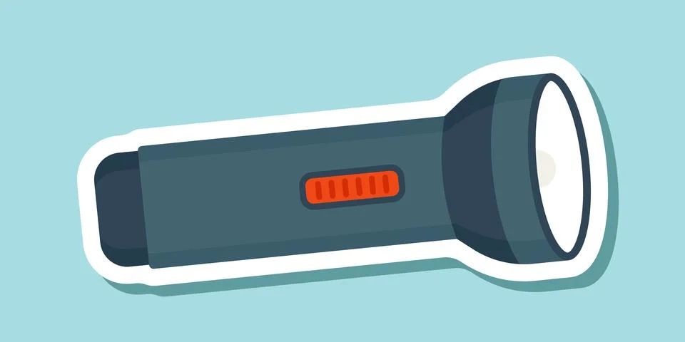 Flashlight sticker icon in flat style. Electric lamp vector illustration on.. Illustrazione stock
