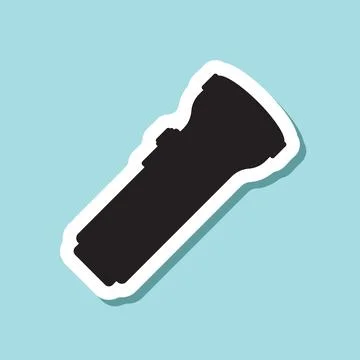 Flashlight sticker icon in flat style. Electric lamp vector illustration on.. Stock Illustration