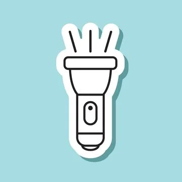 Flashlight sticker icon in line flat style. Electric lamp vector illustrati.. Illustrazione stock