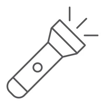 Flashlight thin line icon, light and lamp, torch sign, vector graphics, a linear Stock Illustration