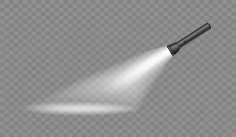 Flashlight on a transparent background. Shine lighting torch. Vector Stock Illustration