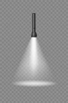 Flashlight on a transparent background. Shine lighting torch. Vector Stock Illustration