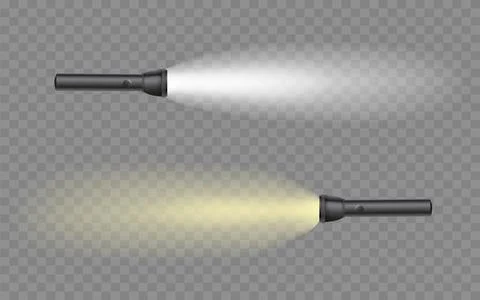 Flashlight on a transparent background. Shine lighting torch. Vector Stock Illustration