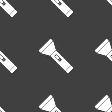Flashlight web icon. flat design. Seamless gray pattern. 스톡 일러스트