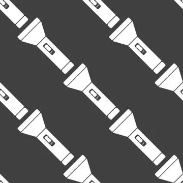 Flashlight web icon. flat design. Seamless gray pattern. Stock Illustration