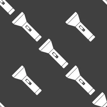Flashlight web icon. flat design. Seamless gray pattern. イラスト素材