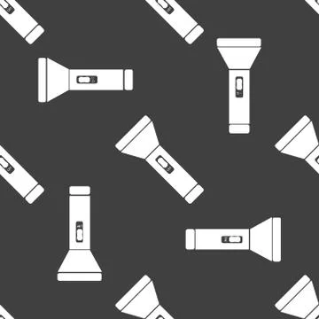 Flashlight web icon. flat design. Seamless gray pattern. Stock Illustration