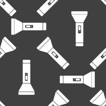 Flashlight web icon. flat design. Seamless gray pattern. 스톡 일러스트