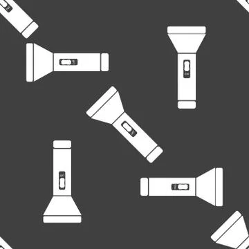 Flashlight web icon. flat design. Seamless gray pattern. イラスト素材