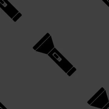 Flashlight web icon. flat design. Seamless gray pattern. Illustrazione stock