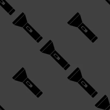 Flashlight web icon. flat design. Seamless gray pattern. Stock Illustration