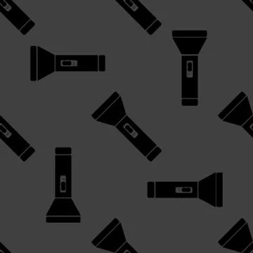 Flashlight web icon. flat design. Seamless gray pattern. 스톡 일러스트