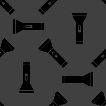 Flashlight web icon. flat design. Seamless gray pattern. 스톡 일러스트