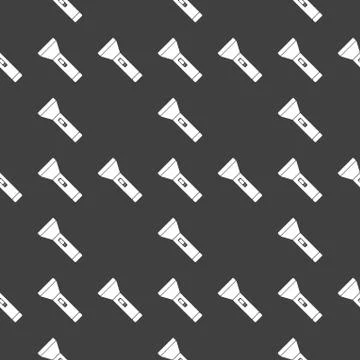Flashlight web icon. flat design. Seamless gray pattern. Illustrazione stock
