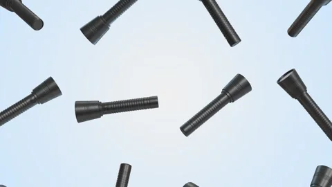 Flashlights Falling on a Light Blue Background. 3D Torch Light Animation. 4K Stock Footage 295419609