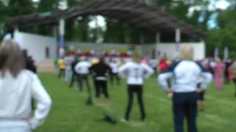 Flashmob. People and charging - 3 (slope) Fuzzy shooting Stock Footage 52433425