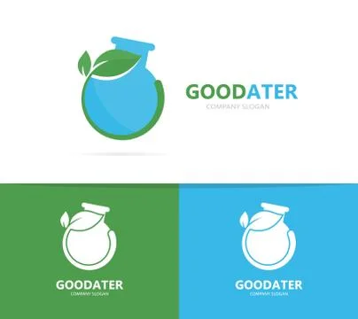 Flask and leaf logo combination. Laboratory and eco symbol or icon. Unique Stock Illustration