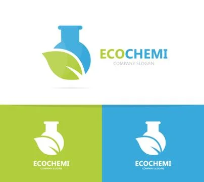 Flask and leaf logo combination. Laboratory and eco symbol or icon. Unique Stock Illustration